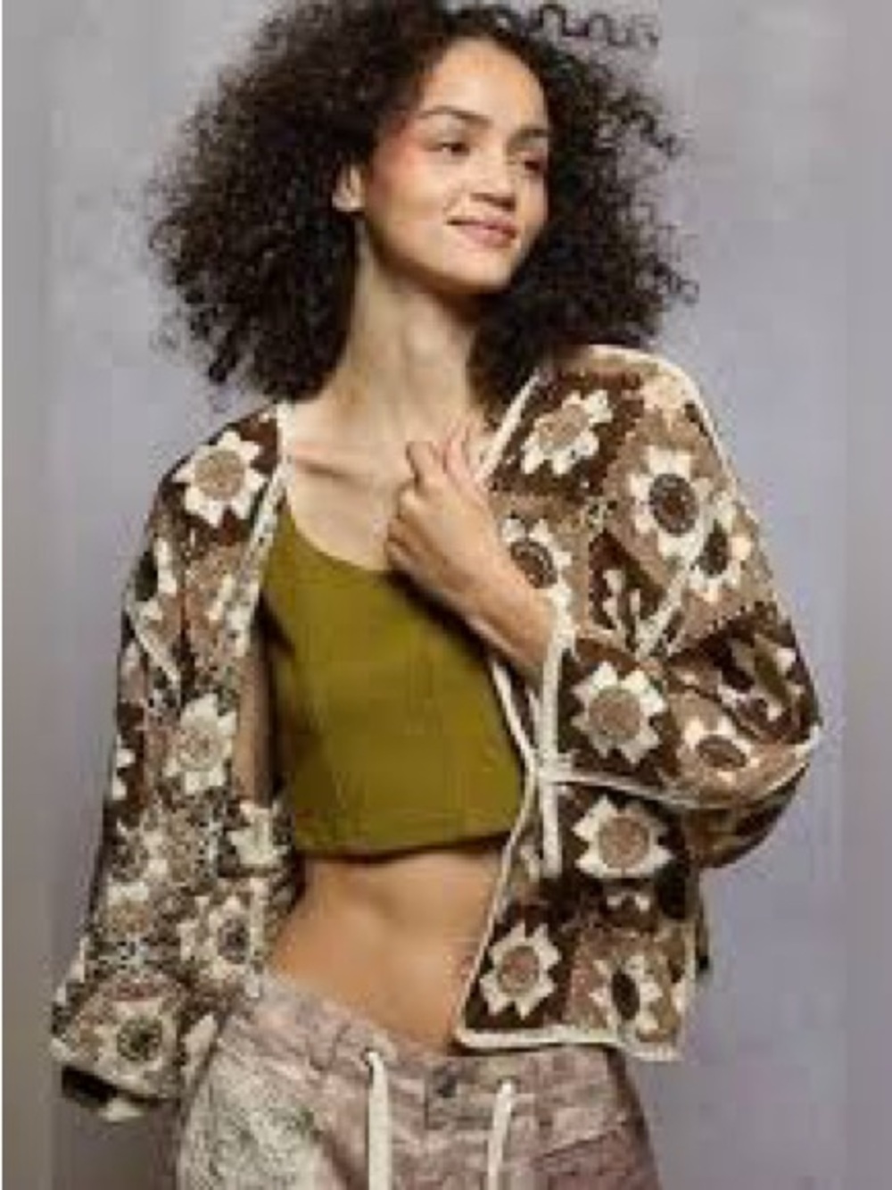 NWOT POL Boho Crochet Cardigan Jacket - Brown & Cream